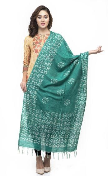 A R Silk Women's Cotton Batik Print Green Regular Dupatta | Grocsy
