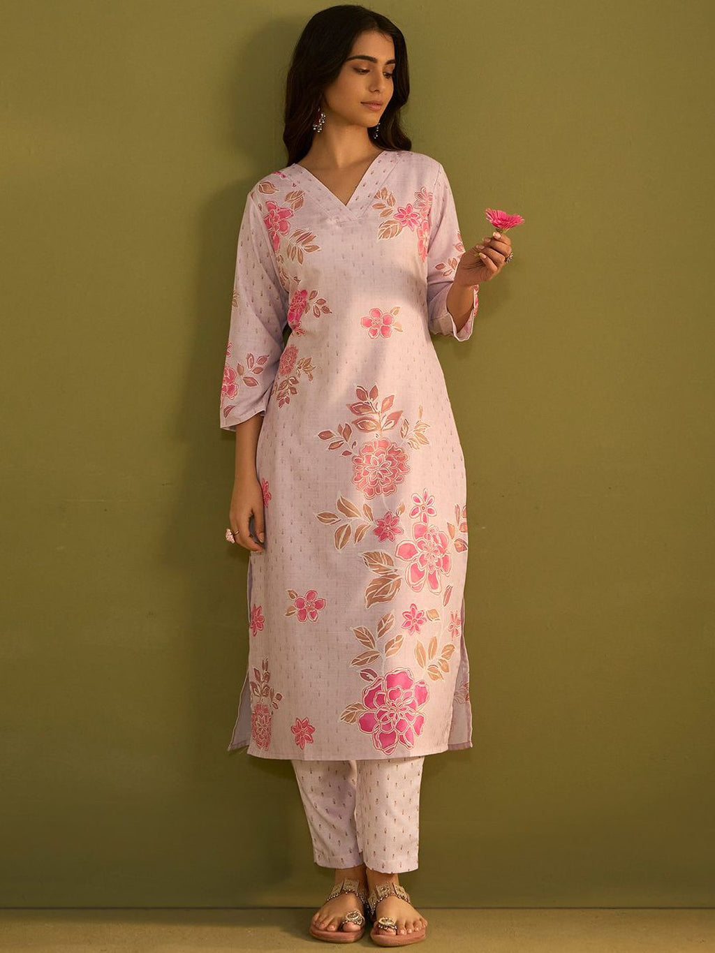 Indo Era Women Floral Printed Regular Kurta with Trousers | Grocsy