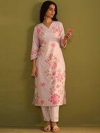 Indo Era Women Floral Printed Regular Kurta with Trousers | Grocsy