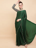 Sangria Green Sequinned Satin Saree | Grocsy