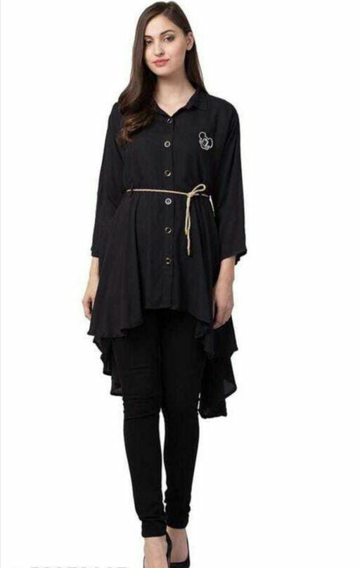 PAVONINE Black Color High-Low Midi For Girls | Grocsy