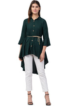 PAVONINE Bottle Green Color High-Low Midi For Girls | Grocsy