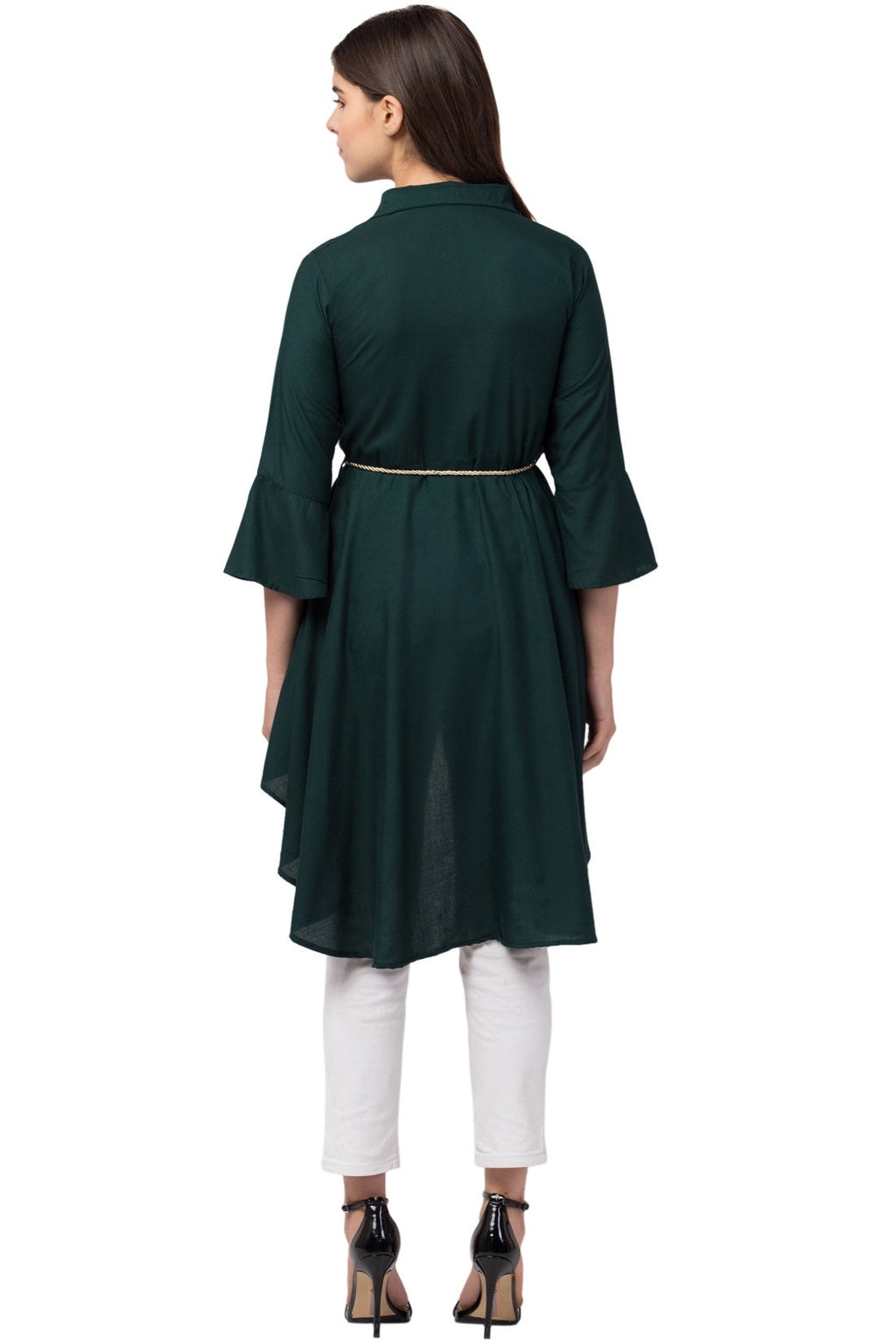 PAVONINE Bottle Green Color High-Low Midi For Girls | Grocsy