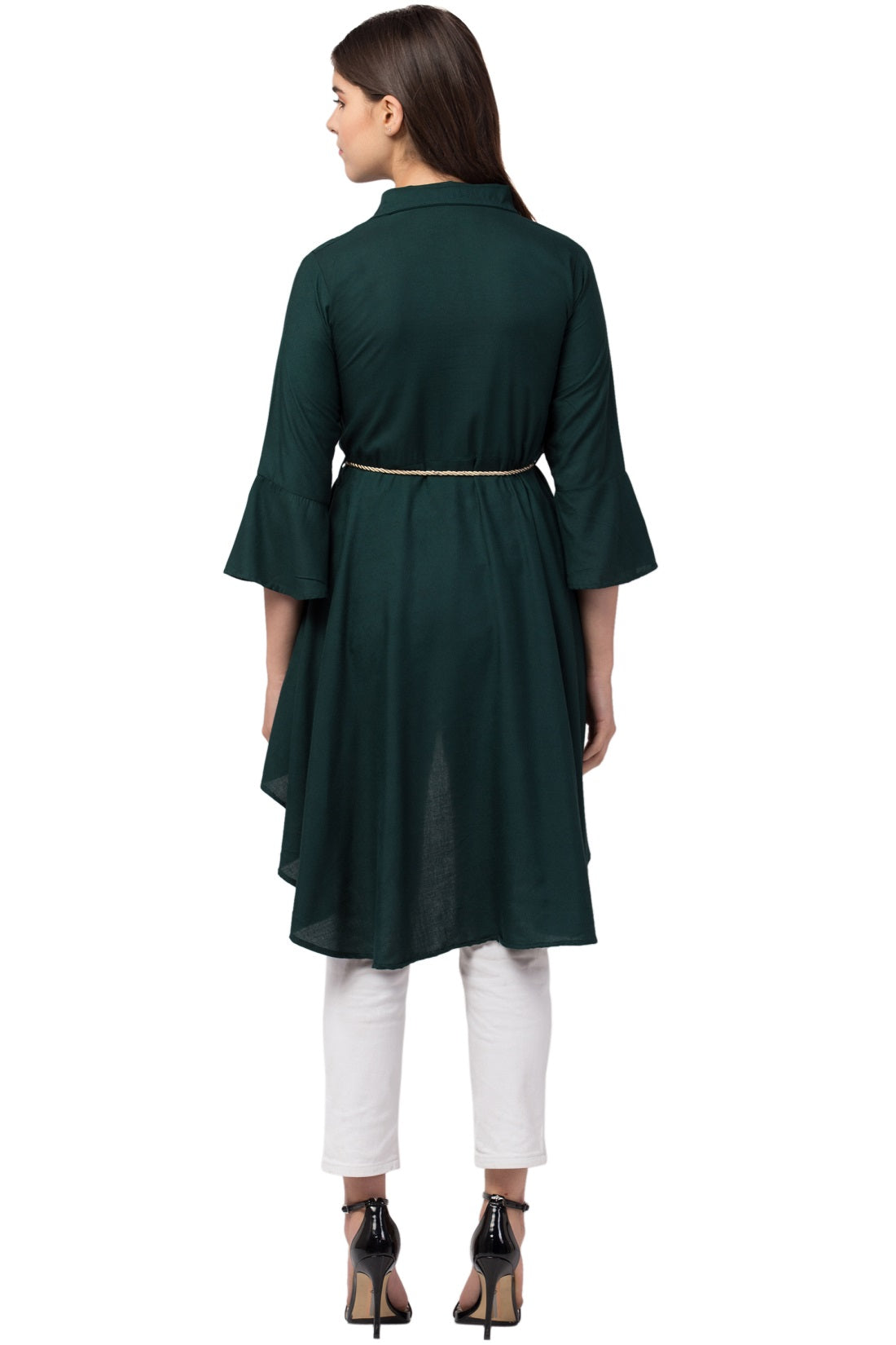 PAVONINE Bottle Green Color High-Low Midi For Girls | Grocsy