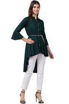 PAVONINE Bottle Green Color High-Low Midi For Girls | Grocsy