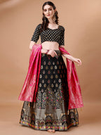 Lorenvalley Fashion Black & Pink Semi-Stitched Lehenga & Unstitched Blouse With Dupatta | Grocsy