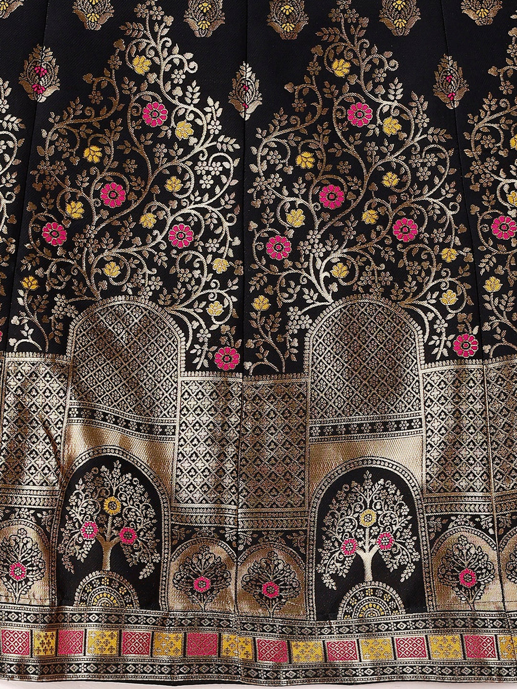 Lorenvalley Fashion Black & Pink Semi-Stitched Lehenga & Unstitched Blouse With Dupatta | Grocsy