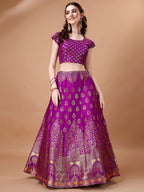 Lorenvalley Fashion Purple & Mustard Semi-Stitched Lehenga & Unstitched Blouse With Dupatta | Grocsy