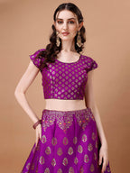 Lorenvalley Fashion Purple & Mustard Semi-Stitched Lehenga & Unstitched Blouse With Dupatta | Grocsy