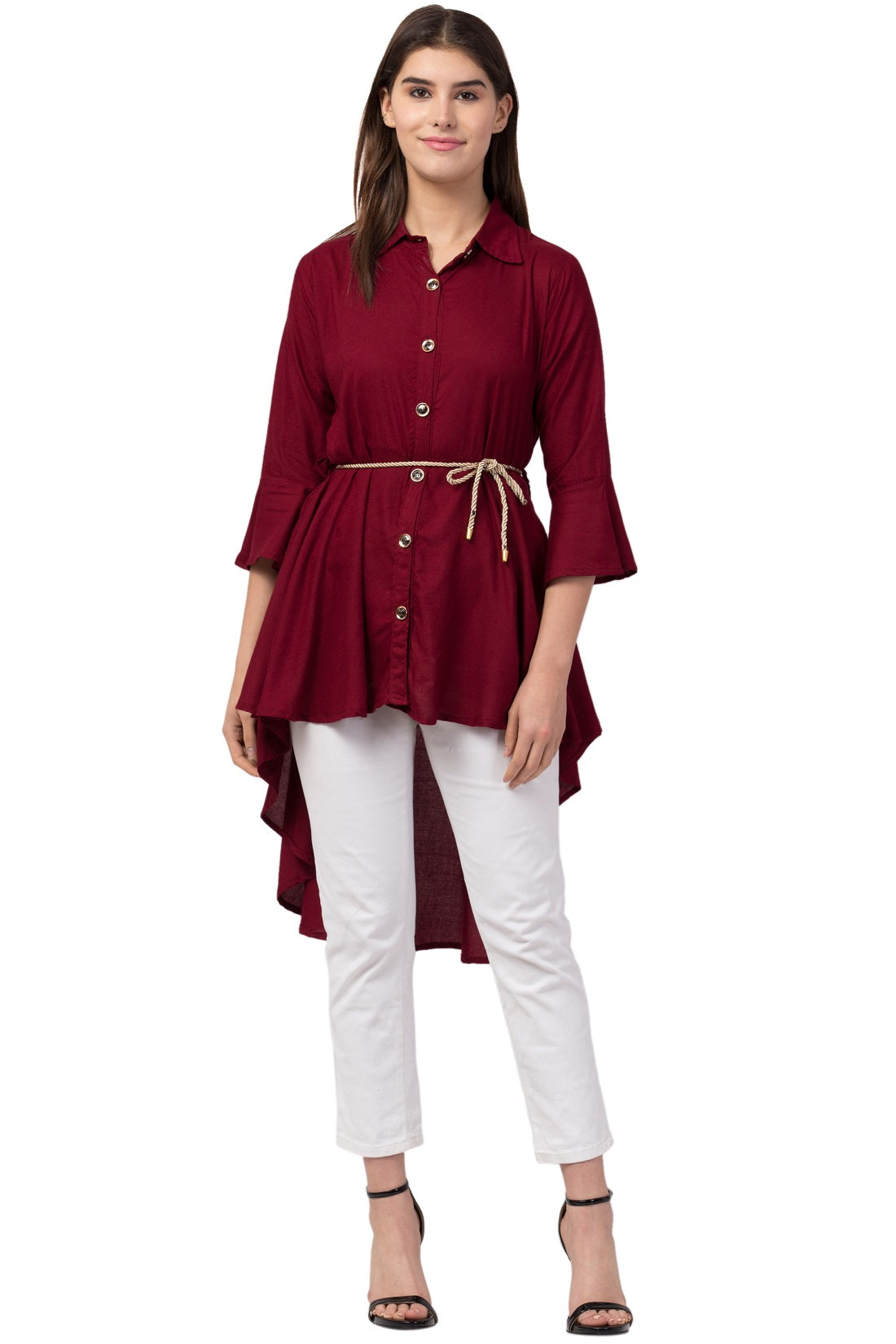 PAVONINE Maroon Color High-Low Midi For Girls | Grocsy
