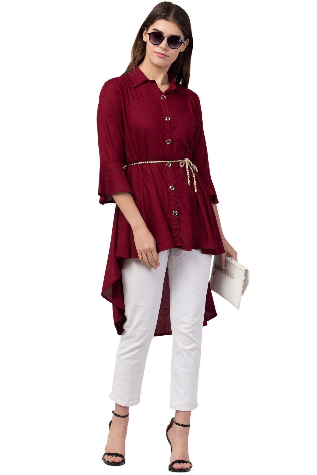 PAVONINE Maroon Color High-Low Midi For Girls | Grocsy