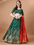 Lorenvalley Fashion Green & Red Semi-Stitched Lehenga & Unstitched Blouse With Dupatta | Grocsy