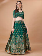 Lorenvalley Fashion Green & Red Semi-Stitched Lehenga & Unstitched Blouse With Dupatta | Grocsy