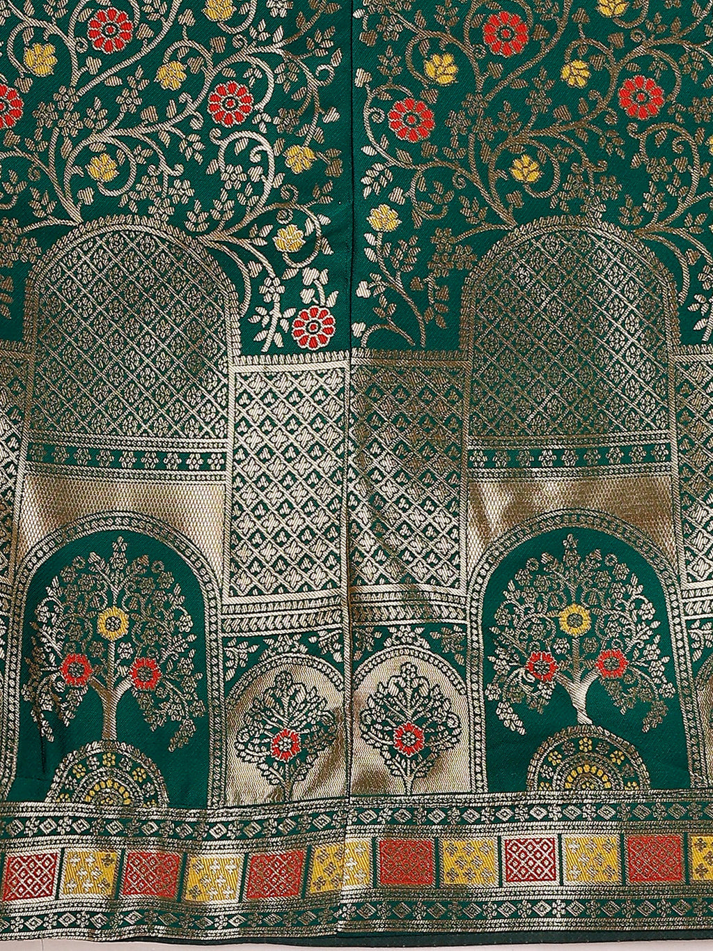 Lorenvalley Fashion Green & Red Semi-Stitched Lehenga & Unstitched Blouse With Dupatta | Grocsy