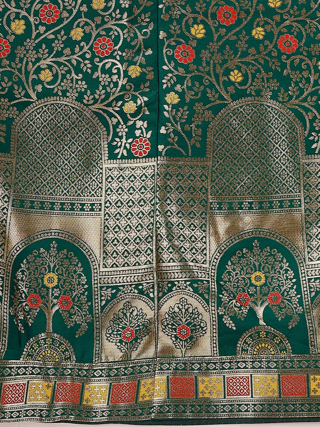 Lorenvalley Fashion Green & Red Semi-Stitched Lehenga & Unstitched Blouse With Dupatta | Grocsy