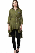 PAVONINE Mehandi Green Color High-Low Midi For Girls | Grocsy