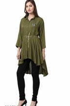 PAVONINE Mehandi Green Color High-Low Midi For Girls | Grocsy