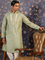 House of Pataudi Ethnic Motifs Embroidered Mandarin Collar Straight Kurta With Trouser | Grocsy