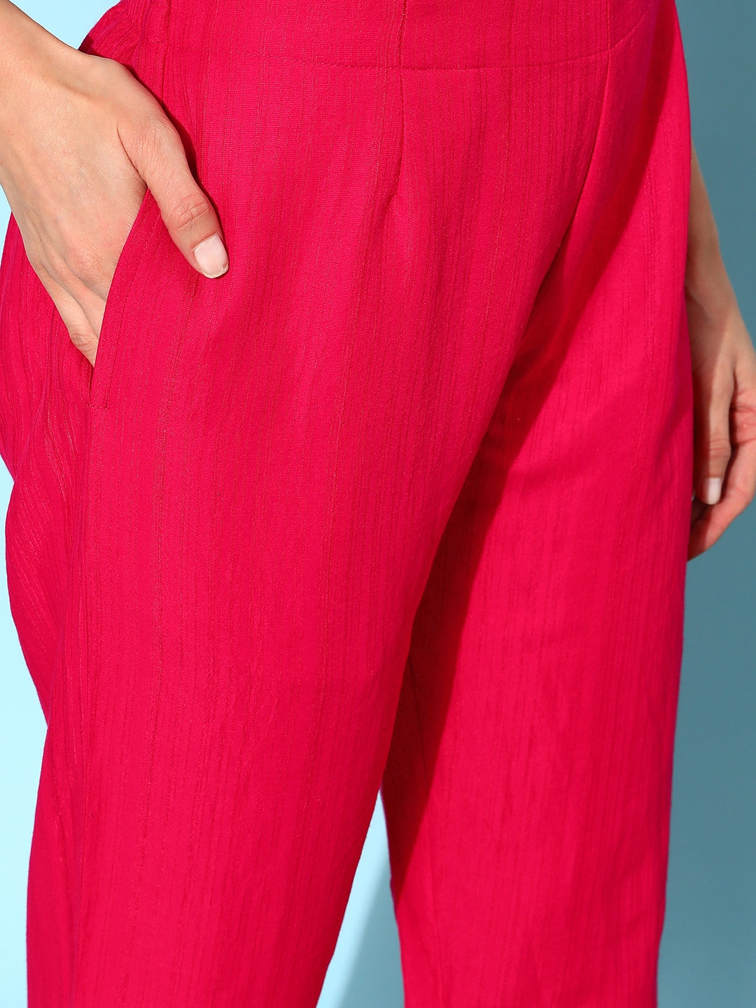 Sangria Ethnic Motifs Yoke Design Pleated Sequinned Kurta with Trousers & Dupatta | Grocsy