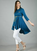 PAVONINE Petrol Color High-Low Midi For Girls | Grocsy