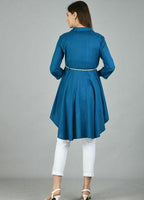 PAVONINE Petrol Color High-Low Midi For Girls | Grocsy