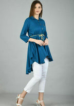 PAVONINE Petrol Color High-Low Midi For Girls | Grocsy