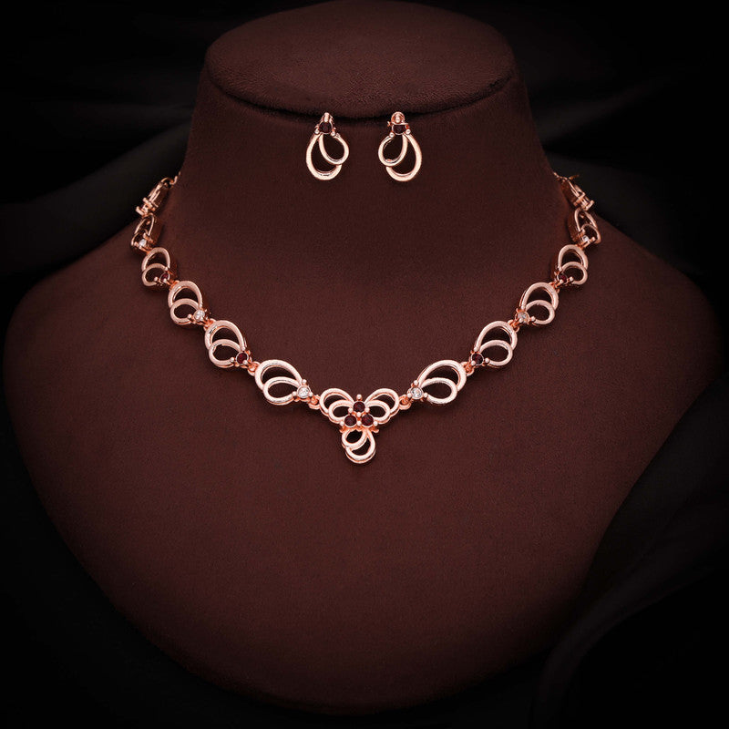Tehzeeb Creationss Gold-Polished Choker Maroon Stone Necklace With Stud Earrings | Grocsy