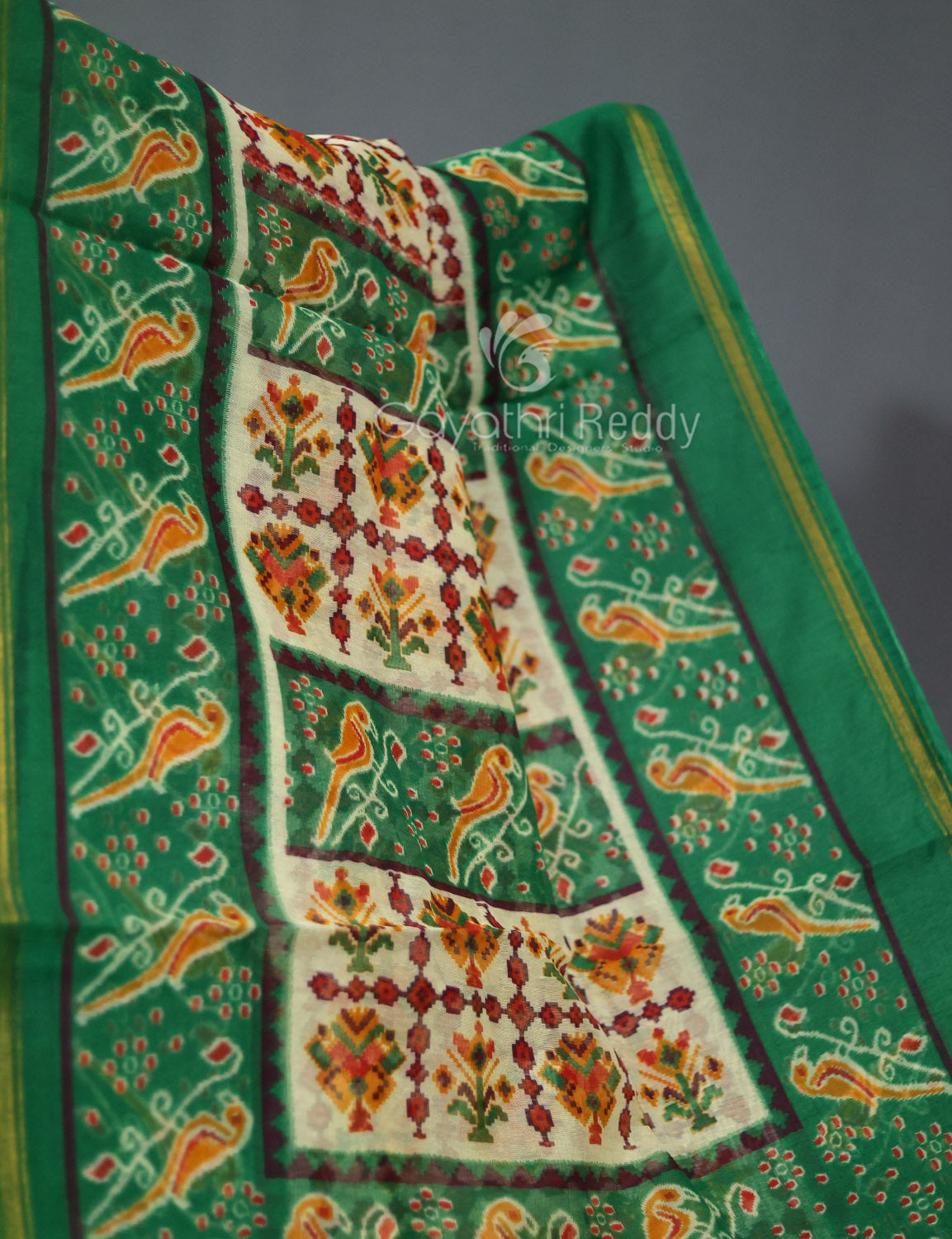 Shades of Cream Patola Print Semi Chanderi Saree By Gayathri Reddy Designer Studio | Grocsy