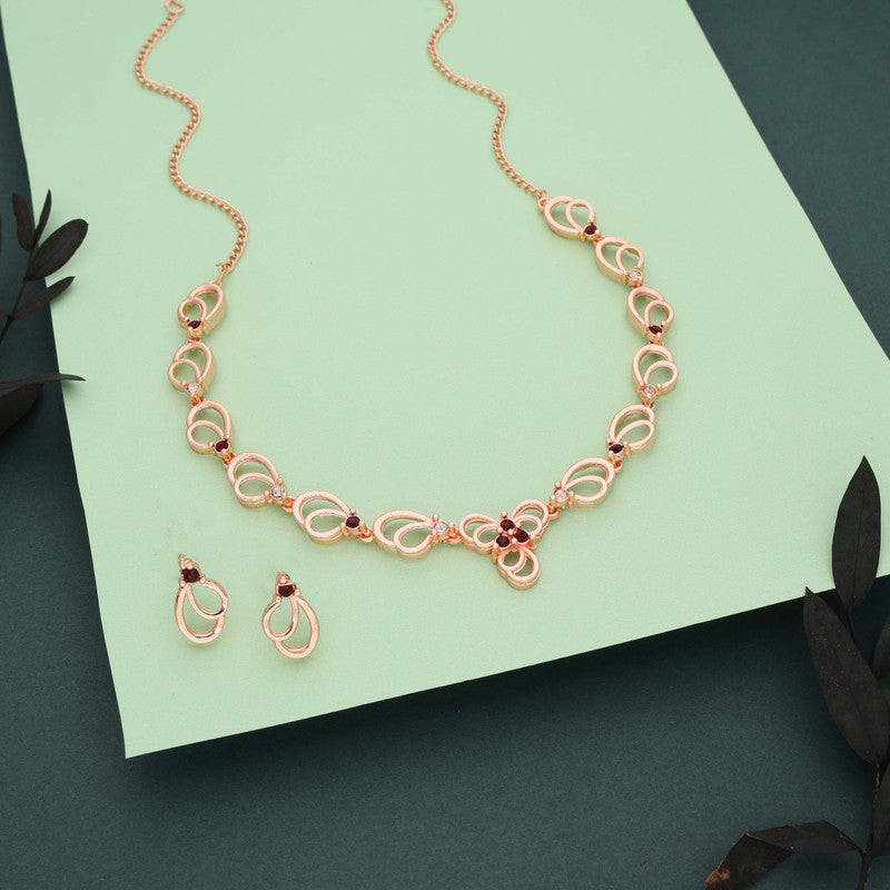 Tehzeeb Creationss Gold-Polished Choker Maroon Stone Necklace With Stud Earrings | Grocsy
