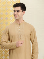 House of Pataudi Men Pure Cotton Solid Chikankari Jashn Short Kurta | Grocsy