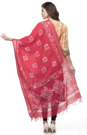 A R Silk Women's Cotton Batik Print Red Regular Dupatta | Grocsy