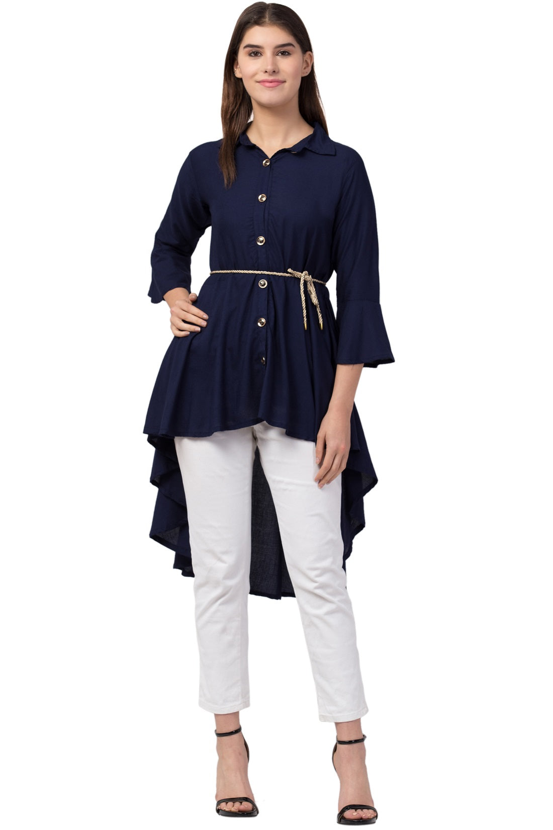 PAVONINE Navy Blue Color High-Low Midi For Girls | Grocsy