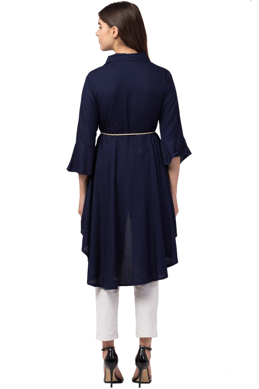 PAVONINE Navy Blue Color High-Low Midi For Girls | Grocsy