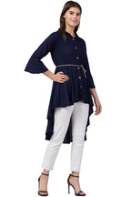 PAVONINE Navy Blue Color High-Low Midi For Girls | Grocsy