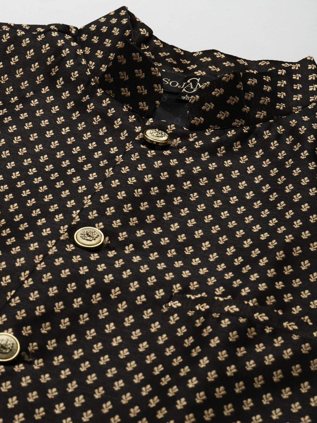 Sojanya Men Black Solid Kurta with Churidar & Nehru Jacket | Grocsy