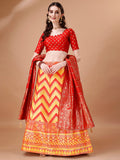 Lorenvalley Fashion Yellow & Red Semi-Stitched Lehenga & Unstitched Blouse With Dupatta | Grocsy