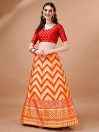 Lorenvalley Fashion Yellow & Red Semi-Stitched Lehenga & Unstitched Blouse With Dupatta | Grocsy