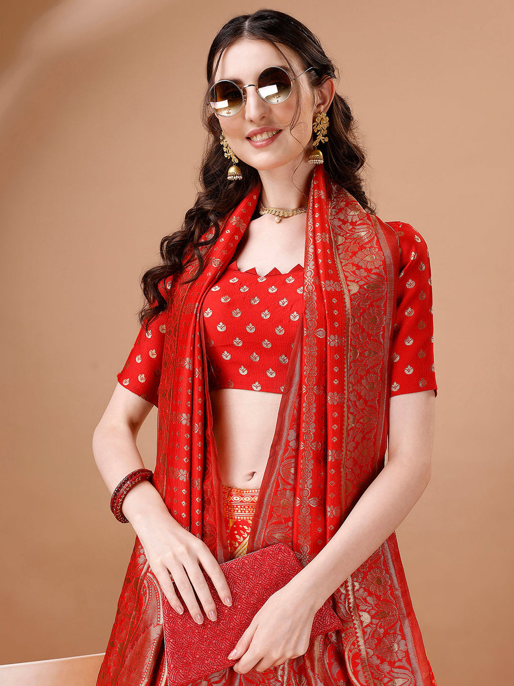 Lorenvalley Fashion Yellow & Red Semi-Stitched Lehenga & Unstitched Blouse With Dupatta | Grocsy