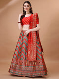 Lorenvalley Fashion Green & Red Semi-Stitched Lehenga & Unstitched Blouse With Dupatta | Grocsy