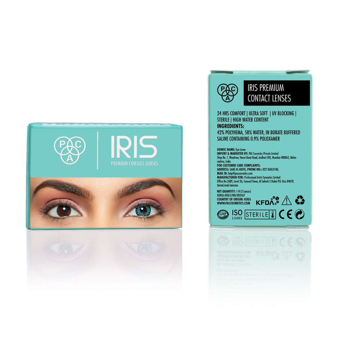 PAC Studio IRIS Premium Contact Lenses Turquoise - Comfortable Natural Looking, 1 Day Wear, Non-Irritating | Grocsy