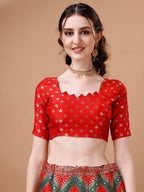 Lorenvalley Fashion Green & Red Semi-Stitched Lehenga & Unstitched Blouse With Dupatta | Grocsy