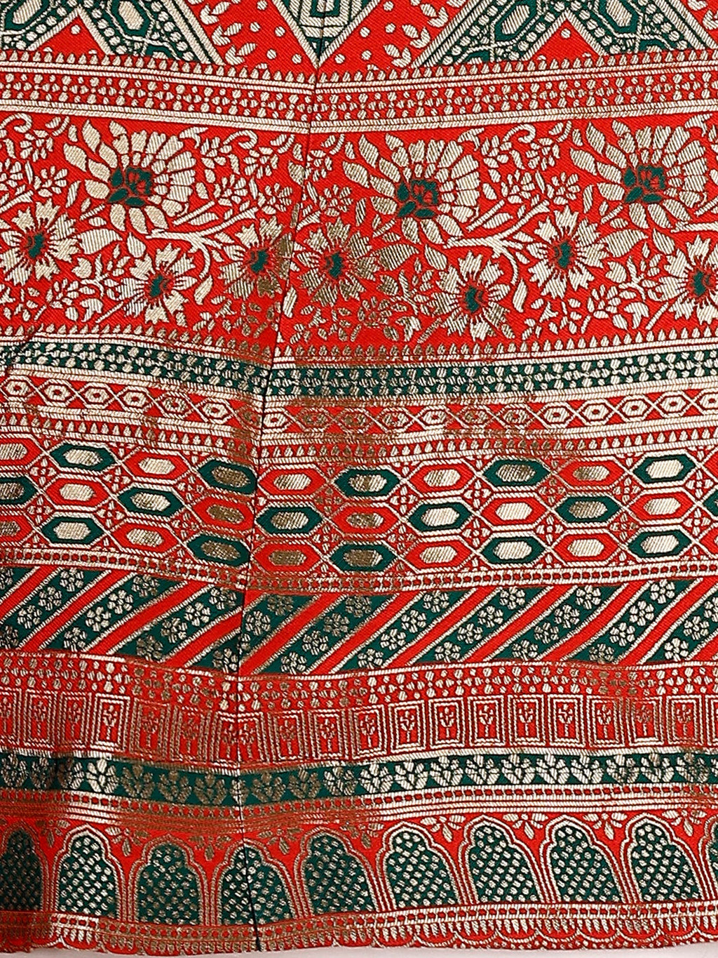 Lorenvalley Fashion Green & Red Semi-Stitched Lehenga & Unstitched Blouse With Dupatta | Grocsy
