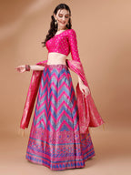 Lorenvalley Fashion Purple & Pink Semi-Stitched Lehenga & Unstitched Blouse With Dupatta | Grocsy