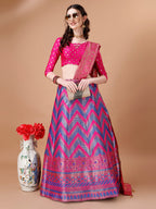Lorenvalley Fashion Purple & Pink Semi-Stitched Lehenga & Unstitched Blouse With Dupatta | Grocsy
