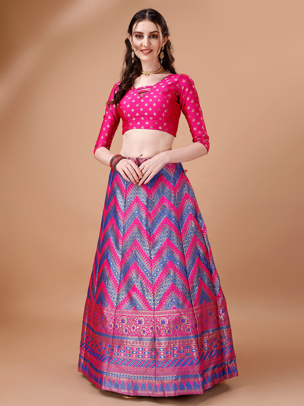Lorenvalley Fashion Purple & Pink Semi-Stitched Lehenga & Unstitched Blouse With Dupatta | Grocsy