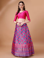Lorenvalley Fashion Purple & Pink Semi-Stitched Lehenga & Unstitched Blouse With Dupatta | Grocsy