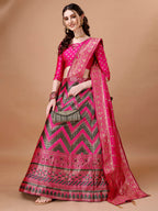 Lorenvalley Fashion Black & Pink Semi-Stitched Lehenga & Unstitched Blouse With Dupatta | Grocsy