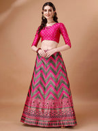 Lorenvalley Fashion Black & Pink Semi-Stitched Lehenga & Unstitched Blouse With Dupatta | Grocsy