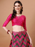 Lorenvalley Fashion Black & Pink Semi-Stitched Lehenga & Unstitched Blouse With Dupatta | Grocsy