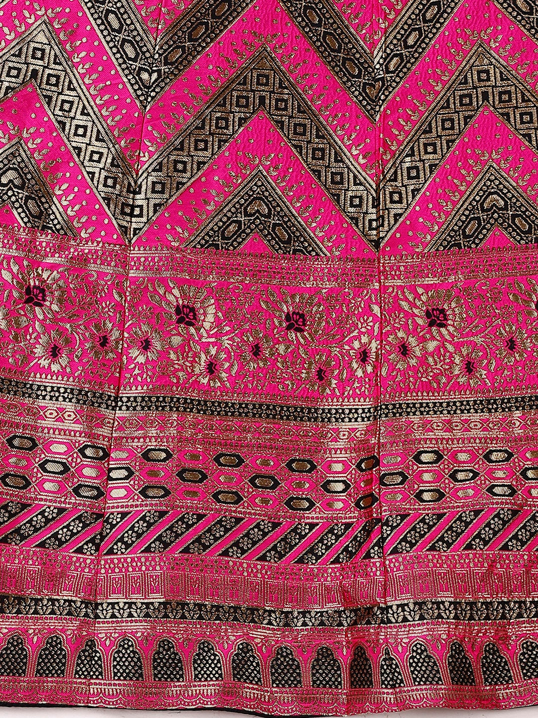 Lorenvalley Fashion Black & Pink Semi-Stitched Lehenga & Unstitched Blouse With Dupatta | Grocsy
